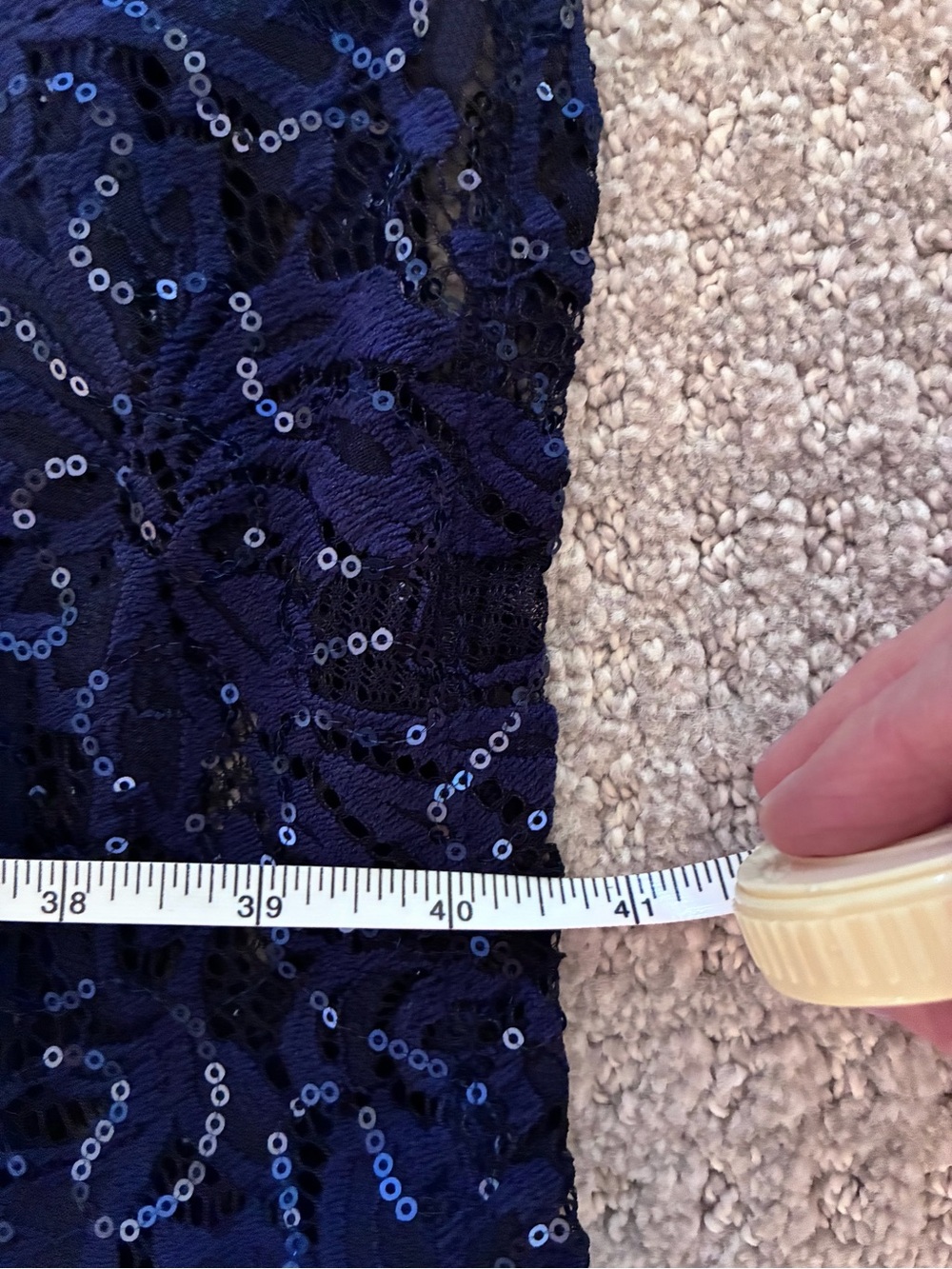 MARINA Navy Sequin Lace Dress - Picture 9 of 13